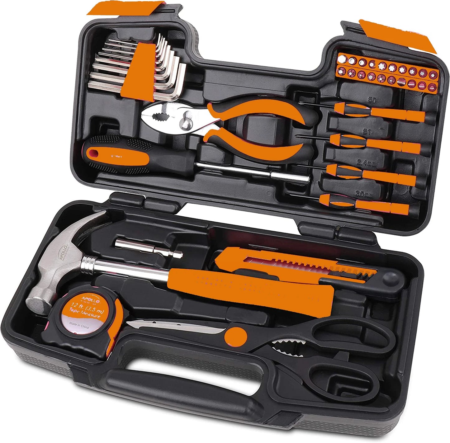 FATCOOL 39 Piece DIY Household Home Hand Tool Set Screwdrivers Pliers Hammer Wrenches Measure Tape Band Hard Storage Box