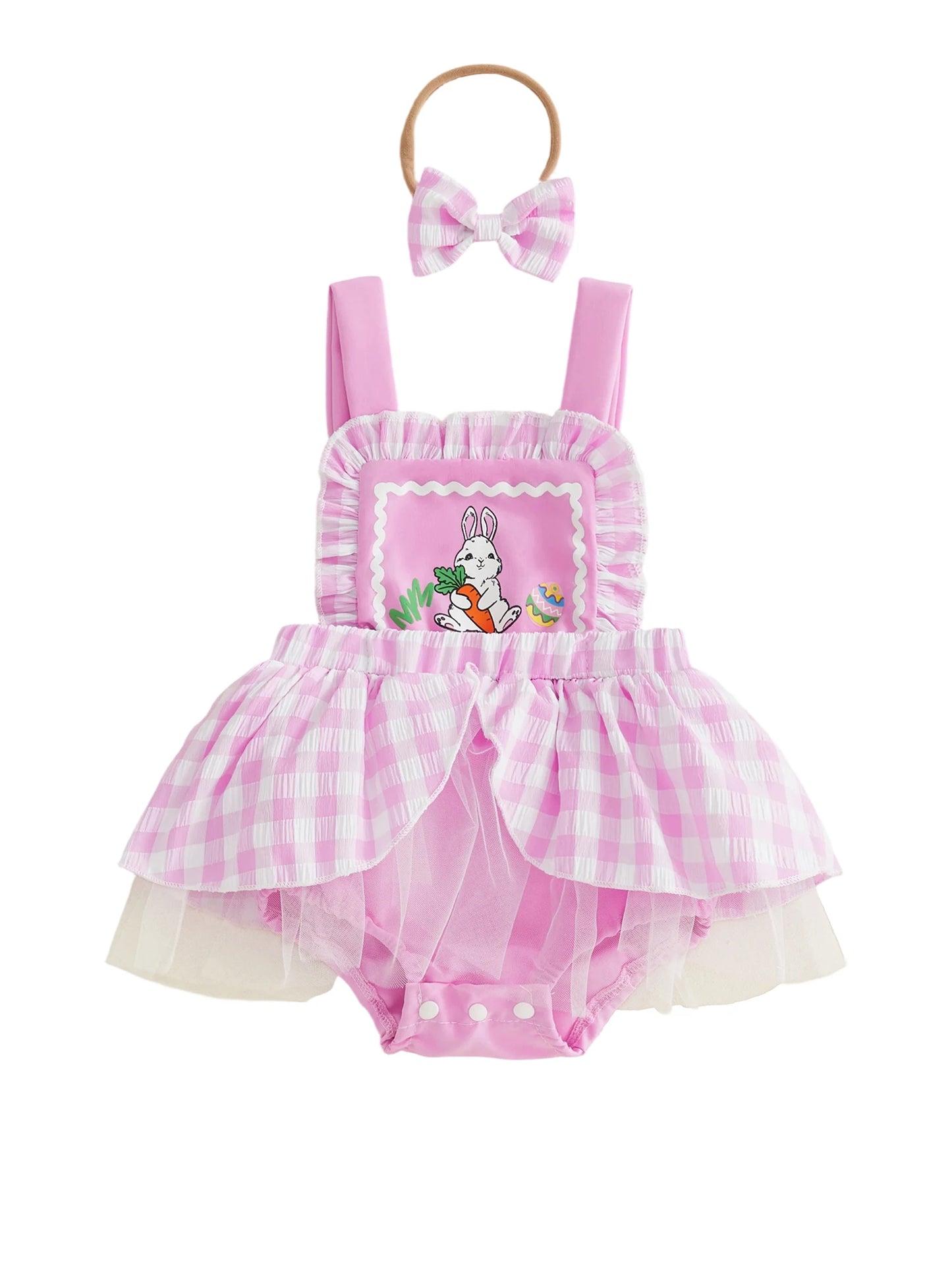Adorable Toddler Easter Outfit Set with Bunny Print Romper Dress Sleeveless Jumpsuit and Matching Headband for Girls
