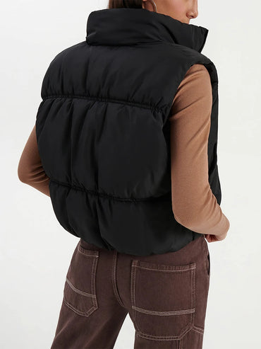 Women s Winter Quilted Waistcoat Solid Color Lightweight Zip Stand Collar Winter Vest Sleeveless Jacket