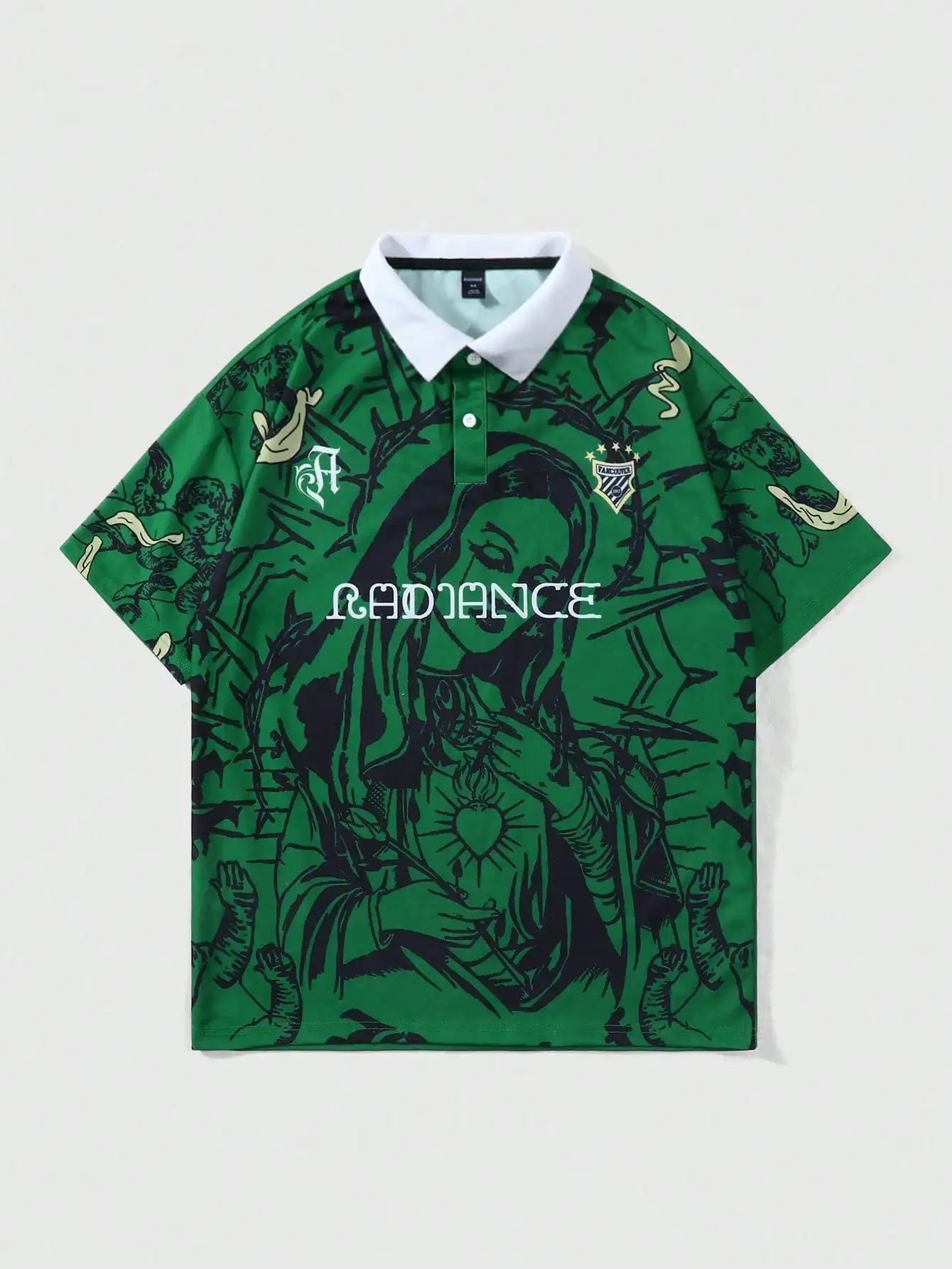 Men's Green Graphic Print Short Sleeve Polo Shirt, Streetwear Style, Casual Wear for Spring Summer