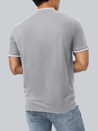 Men's Green Henley Polo Shirt with White Trim and Equestrian Embroidery