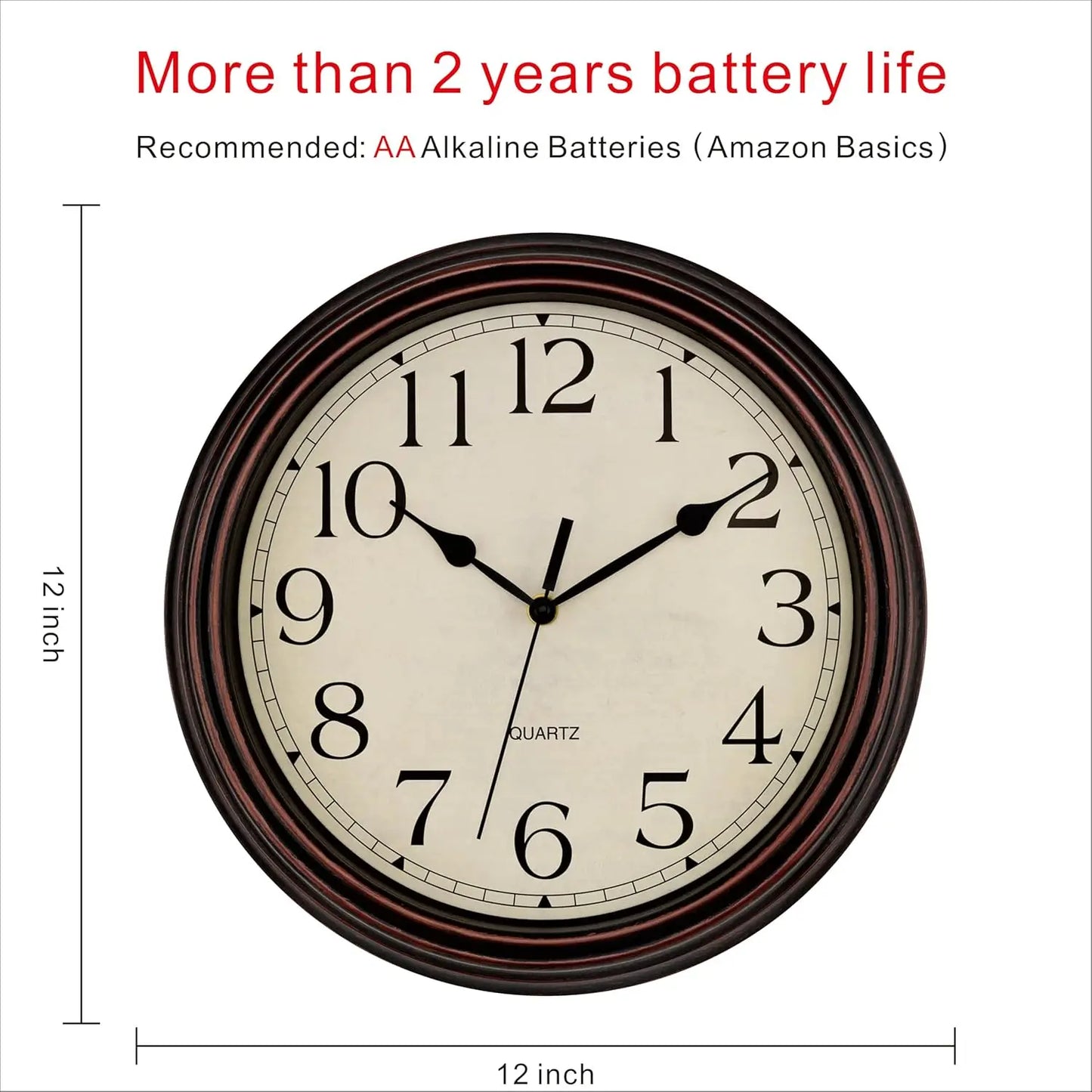 Retro Silent Non-Ticking Round Classic Clock Quartz Decorative Battery Operated Wall Clock for Living Room Kitchen Home Office 1