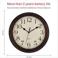 Retro Silent Non-Ticking Round Classic Clock Quartz Decorative Battery Operated Wall Clock for Living Room Kitchen Home Office 1