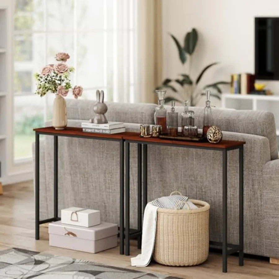 Narrow Console Table 29.5" Slim Entryway Table Sofa Stand Hallway Shelf for Hallway Bedroom Living Room Foyer Canyon Walnut