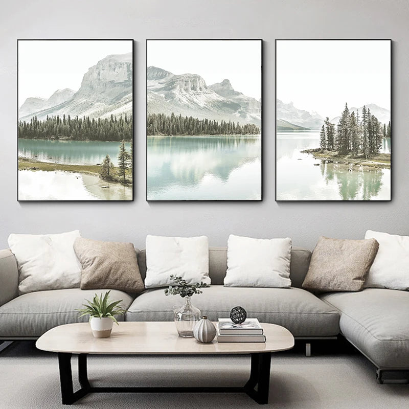 3pcs/set frameless Canvas Painting 3Pcs/Set Natural Scenery Poster Wall Canvas Painting Nordic Mountain Lake Landscape Painter H