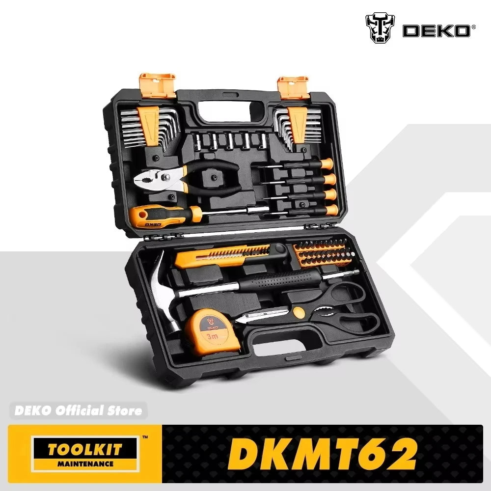 DEKO DKMT62 Hand Tool Kit, CR-V&S2 Material for Professional Car Repairing Ratchet Socket Wrench Set with Bit Socket
