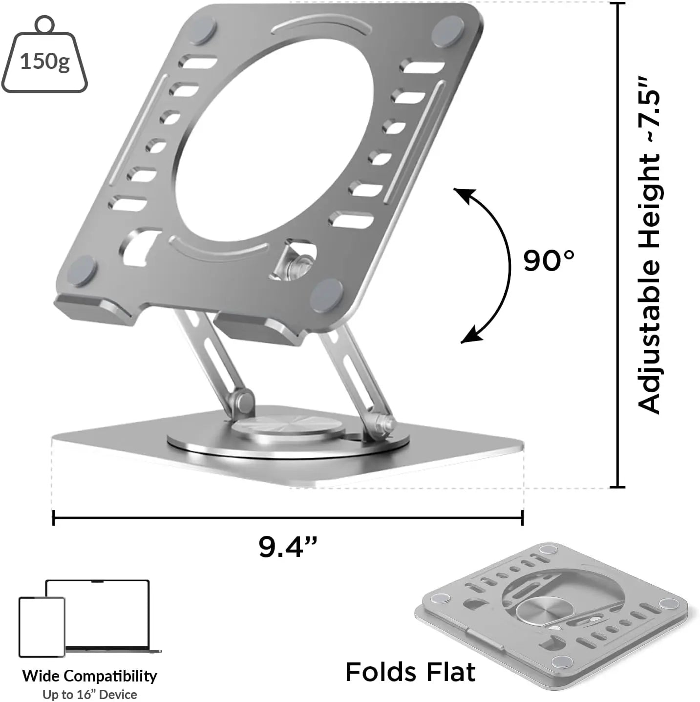 Adjustable Swivel Laptop Stand with 360 Rotation, Portable Desk Holder for Home Office Ergonomic Supplies