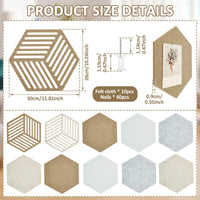 10Pcs Hexagon Felt Cork Bulletin Board Tile High Density Adhesive Pinboard with Push Pin Noise Reducing for Home Wall Decor