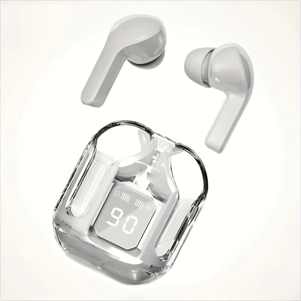 Transparent Wireless Earbuds Bluetooth 5.3, ENC Noise Canceling In-Ear Headphones with HiFi Stereo, LED Display Charging Case
