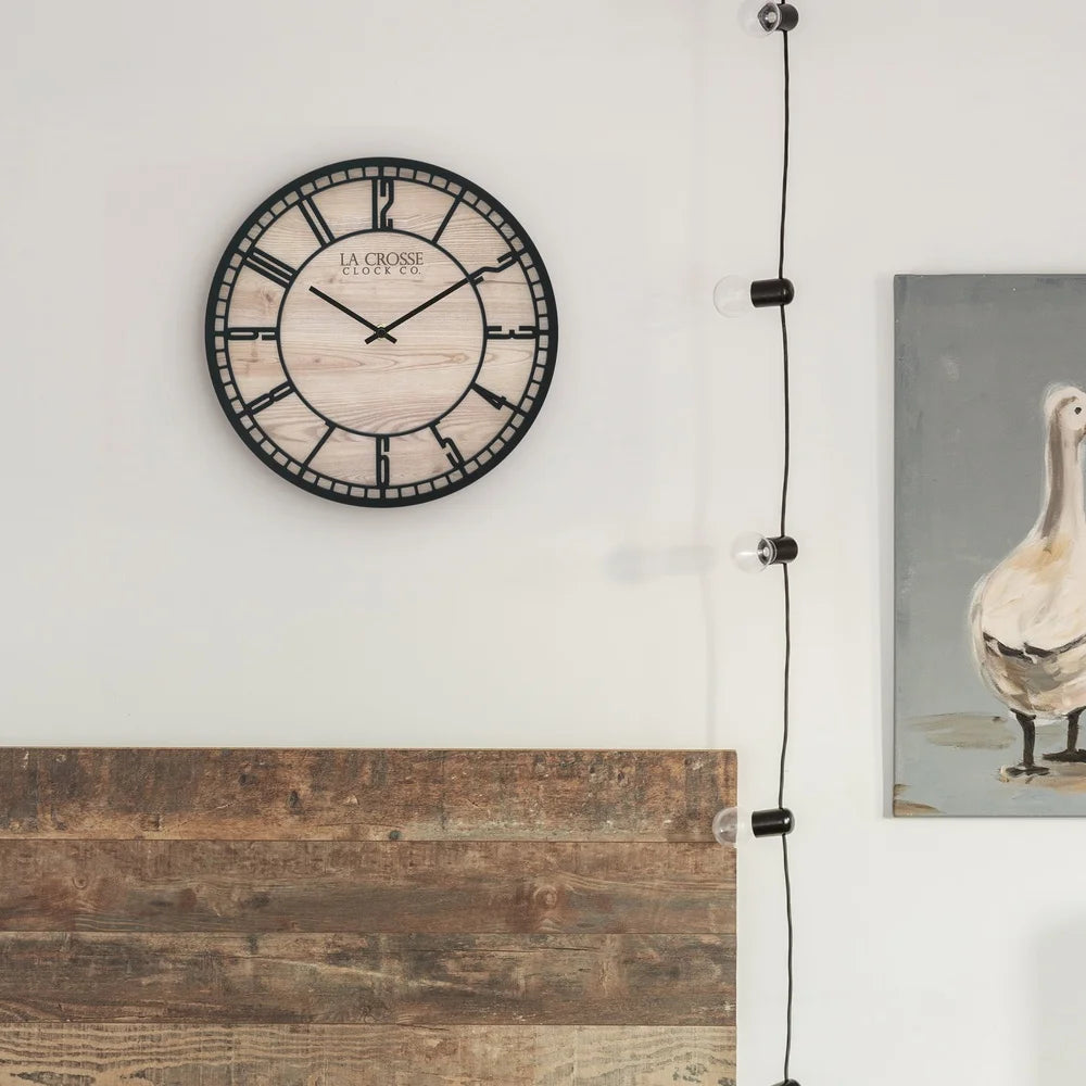 Contemporary 11.5 Inch Wall Clock Stylish Design Precise Quartz Movement Rustic Faux Wood Background Ideal Living Room