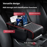 PU Leather Car Armrest Box 7.5CM Thicken Extension Cushion with Cup Holder Tissue Box Side Storage Pocket Arm Rest Cover Pad