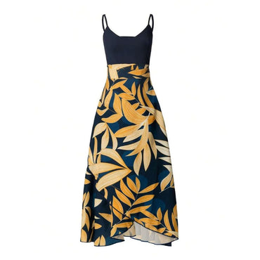 【Spot goods】Breezaya Women Tropical Plant Printed Cross Wrap Cami Sleeveless Dress With Spaghetti Straps Maxi Women Outfit