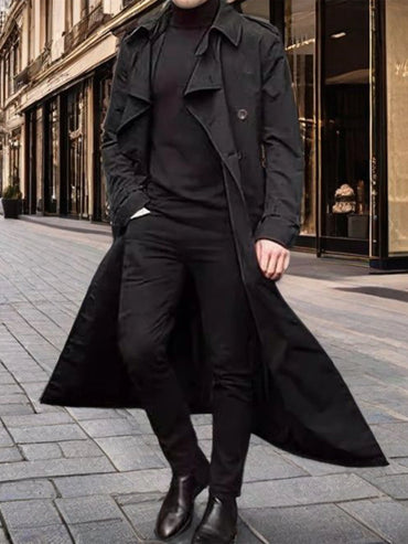 Men s Classic Wool Blend Trench Coat with Removable Belt and Notched Lapel Collar Warm Winter Overcoat Jacket