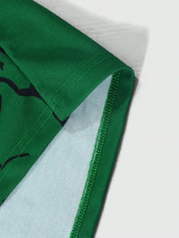 Men's Green Graphic Print Short Sleeve Polo Shirt, Streetwear Style, Casual Wear for Spring Summer