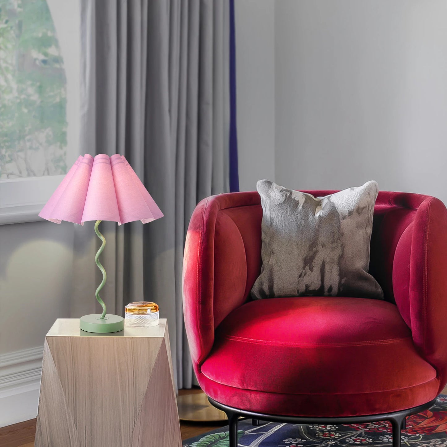 Purple Funky Table Lamp with Pleated Lamp Shape,  Sage with Purple Table Lamp Bedsidefor Nightstand, Living Room (Purple)