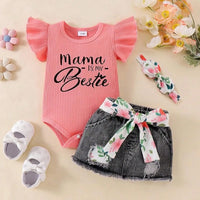 Baby Girl Clothes Newborn Romper Ruffle Sleeve Short Jeans Skirt With Headband Infant Outfits Set 0-18 Months
