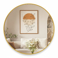 20" Gold Round Wall Mirror, Elegant Bedroom Bathroom Vanity Mirror, 20" Frameless Shatterproof Style