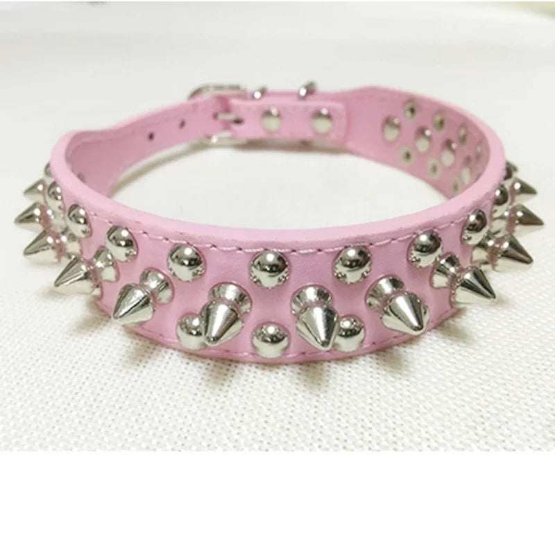 Adjustable Leather Pet Dog collar Neck Strap Supplies PU Leather Punk Rivet Spiked Dog Collar Pet Collars For Small Dog Cat