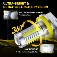 AUXITO 2x Mini Size H11 H16(JP) LED Fog Lights 6500K White H8 H9 9006/HB4 H10 LED Driving Lamp Bulbs 3000K Yellow DRL With Lens