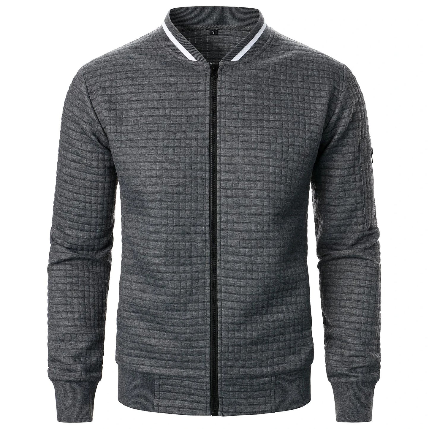 Men s Casual  Fit Zipper Up Lightweight Stand Collar Jacket Spring Fall Coat with Contrast Color Detail