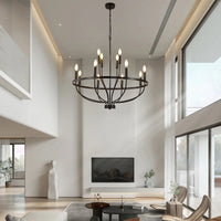 12-Light Black Chandelier Diam 33.46 inch, Farmhouse Industrial Country Style Large Round Pendant Light Fixture for Dining Room