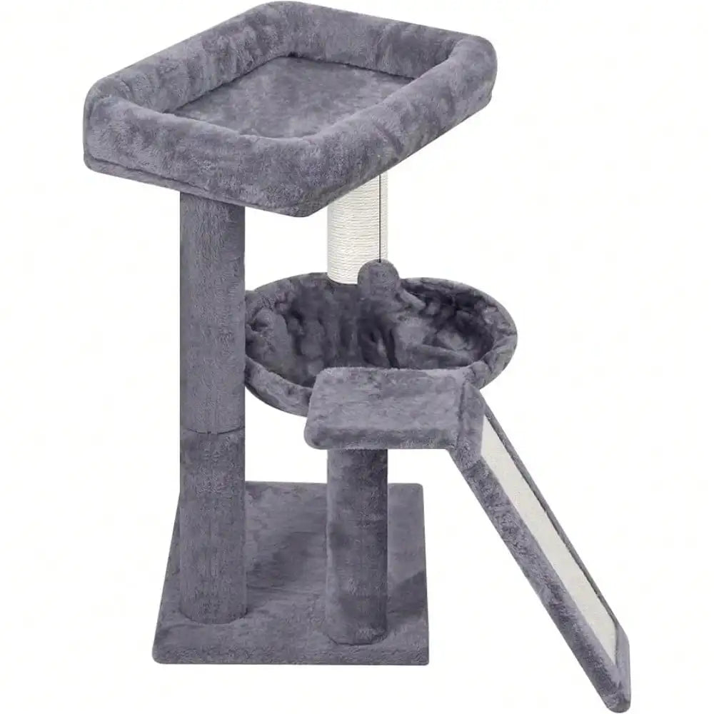 Cat Tree With Scratching Post For Indoor Cats, Cat Tower With Scratching Board And Playful Toy Balls, Cozy Hammock Perch, Grey C