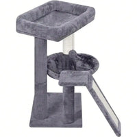 Cat Tree With Scratching Post For Indoor Cats, Cat Tower With Scratching Board And Playful Toy Balls, Cozy Hammock Perch, Grey C