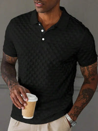 Men's White Textured Waffle Knit Polo Shirt, Short Sleeve, Casual Everyday Wear