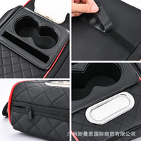 PU Leather Car Armrest Box 7.5CM Thicken Extension Cushion with Cup Holder Tissue Box Side Storage Pocket Arm Rest Cover Pad