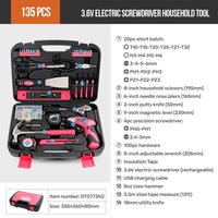 Hi-Spec 92-Piece Pink Home Tool Box Set, Multi-Function Hand Repair Kit with Hammer Cordless Power Drill Combo for Household DIY