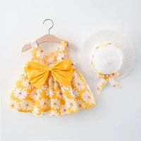 Summer New Girl Fashion Dress Small Chrysanthemum Hanging Strap Big Bow Princess Dress Party Dress 0-3 Years Old