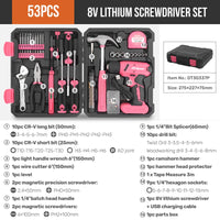 Hi-Spec 92-Piece Pink Home Tool Box Set, Multi-Function Hand Repair Kit with Hammer Cordless Power Drill Combo for Household DIY
