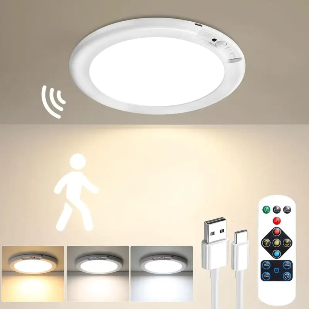 Rechargeable Motion Sensor Ceiling Light with Remote -  Wireless Ceiling Light Battery Powered for Closet Shower Stairs Shed Hal