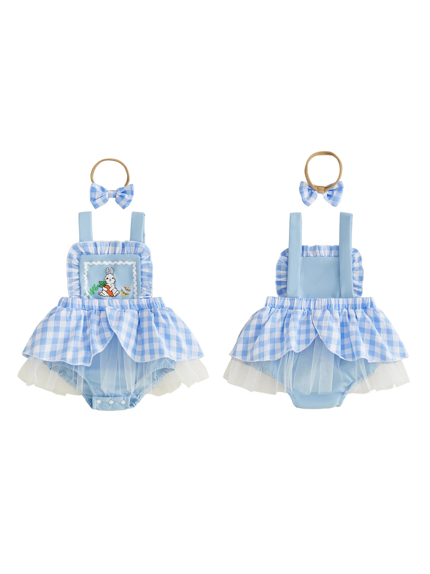 Adorable Toddler Easter Outfit Set with Bunny Print Romper Dress Sleeveless Jumpsuit and Matching Headband for Girls