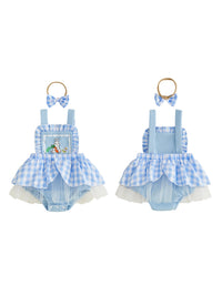 Adorable Toddler Easter Outfit Set with Bunny Print Romper Dress Sleeveless Jumpsuit and Matching Headband for Girls