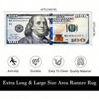 One Hundred Dollar Design Area Rug, Currency Inspired Non-Slip Carpet For Living Room & Entryway